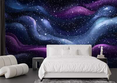 Abstract Galaxy Background with Wavy Stripes and Stars Wall mural