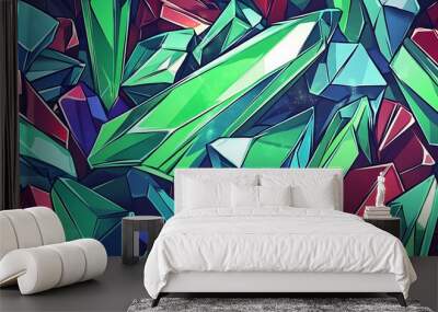 Abstract Green Blue Red Geometric Shapes Background Design Wall mural