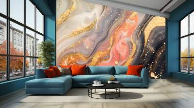 Abstract swirls of pink and gold in a marbled fantasy Wall mural