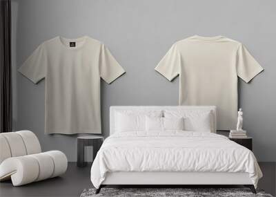 Blank Cream T Shirt Mockup Front and Back View Wall mural