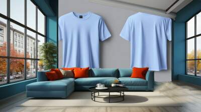 Blank Light Blue T Shirt Mockup Front and Back View Wall mural