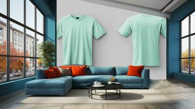 Blank Mint Green T Shirt Mockup  Front and Back View Wall mural