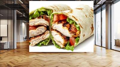 Delicious Chicken Wrap with Lettuce and Tomato  Isolated on White Background Wall mural