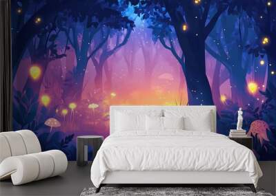 Enchanted Forest with Glowing Lights and Mushrooms Wall mural