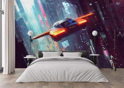 Futuristic Flying Car Cityscape Wall mural