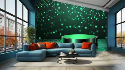 Green Circuit Board Background with Platform Wall mural