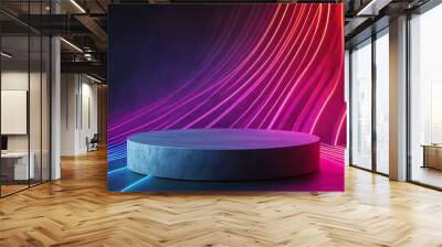 Neon Lights Abstract Background with Concrete Podium for Product Display Wall mural