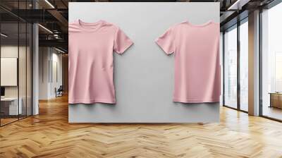 Pink T Shirt Mockup Front and Back View on Grey Background Wall mural