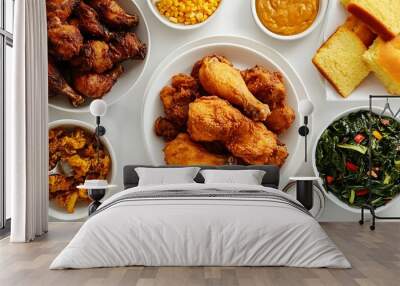 Southern Fried Chicken Dinner with Sides and Cornbread Wall mural