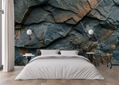 Textured layers of dark slate   geology s intricate art Wall mural