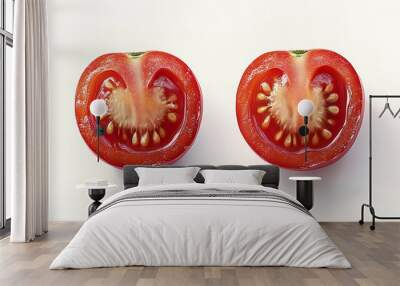 Two Halved Cherry Tomatoes on White Background Wall mural