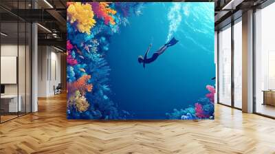 Underwater Freediving with Vibrant Coral Reef Wall mural