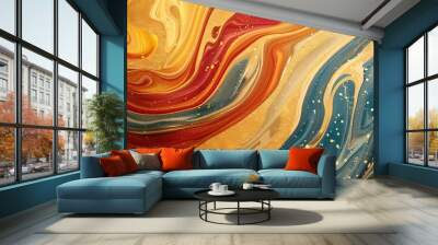 Vibrant swirls of golden and azure hues in an abstract art piece Wall mural