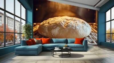 bread dough cooking in an oven, external view, homemade Wall mural