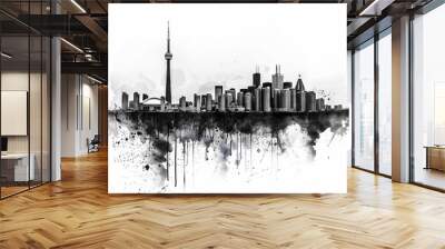 Toronto elements, ink painting style, minimal graphic design, white background Wall mural