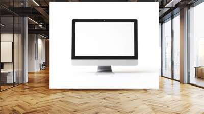 A computer with a blank white screen, white background, no shadows, and no reflections, in the front view. Wall mural