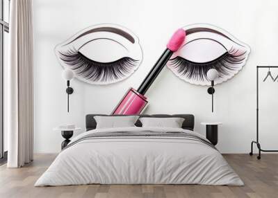 a pink and black eye shadow is shown with a pink lip gloss. Wall mural