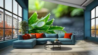 Aloe or Aloe vera fresh leaves and slices Wall mural