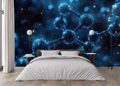 An abstract background of molecular structures and chemical elements, integrating science and digital technology in a visually engaging design. Wall mural