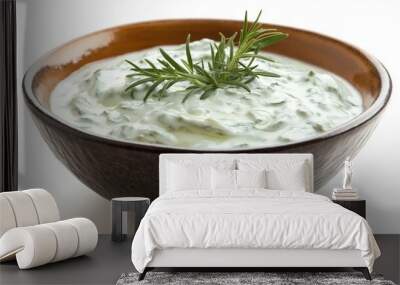 bowl of sour cream or greek yogurt tzatziki sauce isolated on white background Wall mural