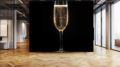 cheers glass of champaign in a flute glass on black Wall mural