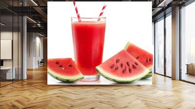 photogarphy, watermelon juice with straw isolated on white background Wall mural