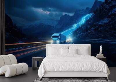 Advanced transportation technology - digital logistics, AI, network, truck Wall mural