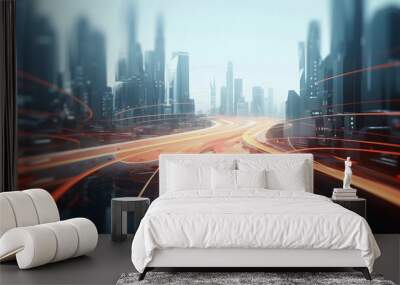 neon traffic flows in a city - digital traffic control systems Wall mural