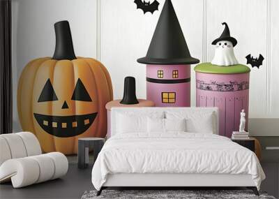 Vibrant Halloween Monster Mashup - Colorful Spooky Creature Illustration Wall mural