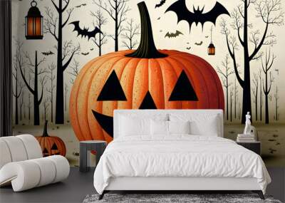 Vibrant Halloween Monster Mashup - Colorful Spooky Creature Illustration Wall mural