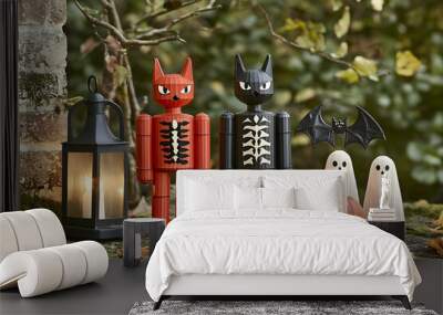 Vibrant Halloween Monster Mashup - Colorful Spooky Creature Illustration Wall mural