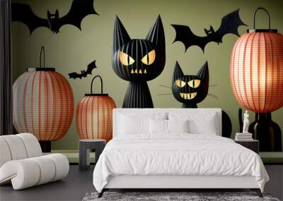 Vibrant Halloween Monster Mashup - Colorful Spooky Creature Illustration Wall mural