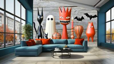 Vibrant Halloween Monster Mashup - Colorful Spooky Creature Illustration Wall mural