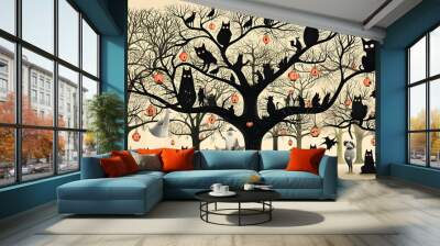 Vibrant Halloween Monster Mashup - Colorful Spooky Creature Illustration Wall mural