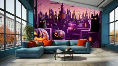 Vibrant Halloween Monster Mashup - Colorful Spooky Creature Illustration Wall mural