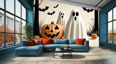 Vibrant Halloween Monster Mashup - Colorful Spooky Creature Illustration Wall mural