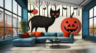 Vibrant Halloween Monster Mashup - Colorful Spooky Creature Illustration Wall mural