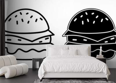 Black and white illustration of a burger. Burger icon collection with line. Stock vector illustration. Wall mural