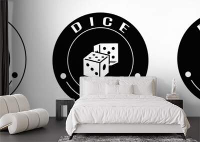 Black and white illustration of dice icon in flat. Stock vector. Wall mural