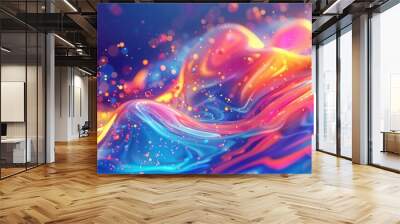 Vibrant liquid flow with neon glowing particles Wall mural