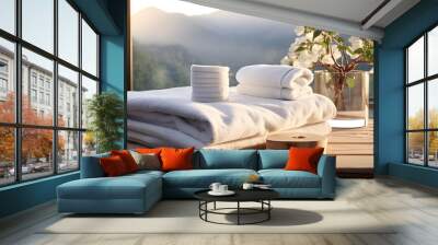 white cotton towels on table Wall mural