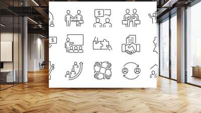 Corporate business minimal thin line icons. Related businessman, collaboration, communication, cooperation. Editable stroke. Vector illustration. Wall mural