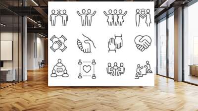 Friendship minimal thin line icons. Related friends, team, care, togetherness. Editable stroke. Vector illustration. Wall mural