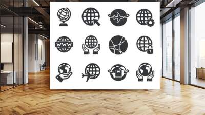 Globe glyph solid icons collection. Containing earth, planet, travel, network. Minimal icon and symbol series vector illustration Wall mural