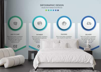 Process of online shopping with 6 steps. Steps business timeline process infographic template Wall mural