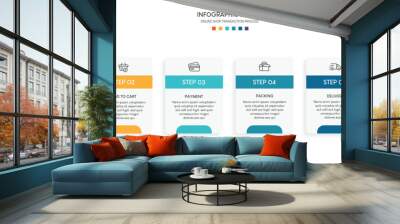 Process of online shopping with 6 steps. Steps business timeline process infographic template Wall mural