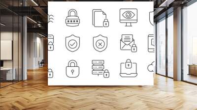 Security simple minimal thin line icons. Related secure, privacy, protection, defense. Editable stroke. Vector illustration. Wall mural