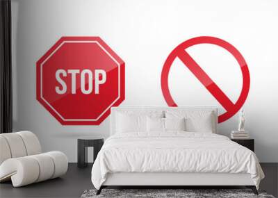 Set stop red sign icon with white hand, do not enter. Warning stop sign Wall mural