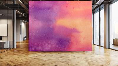 beautiful orange yellow gold pink and purple in hand painted watercolor background design with paint bleed and fringing in colorful sunrise or sunset colors in cloudy shapes with dabs and blotches Wall mural