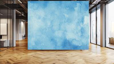 Blue watercolor background texture, blotches of watercolor paint, textured grainy paper, light blue wash with abstract blob design Wall mural